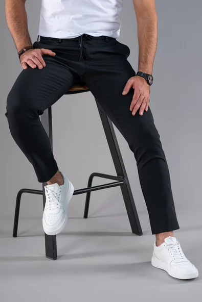 SLİMFİT DAR PAÇA BELİ İPLİKLİ DOKULU KIŞLIK KUMAŞ PANTOLON