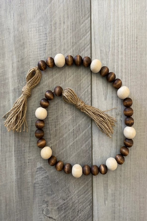 Dark Brown Naturel Ahşap Boncuklu Çok Amaçlı Süs 50cm + Püskül - 3