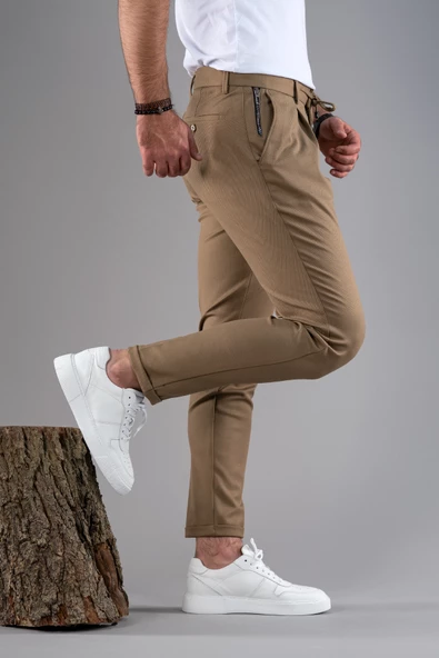 SLİMFİT TEK PİLELİ DAR PAÇA FERMUAR DETAYLI KIŞLIK KUMAŞ PANTOLON - 9