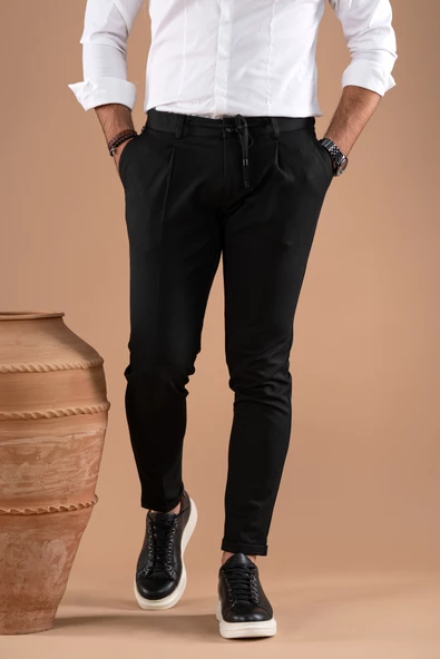 SLİMFİT TEK PİLELİ DAR PAÇA FERMUAR DETAYLI KIŞLIK KUMAŞ PANTOLON - 4