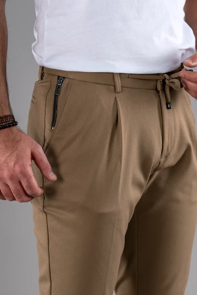 SLİMFİT TEK PİLELİ DAR PAÇA FERMUAR DETAYLI KIŞLIK KUMAŞ PANTOLON - 11