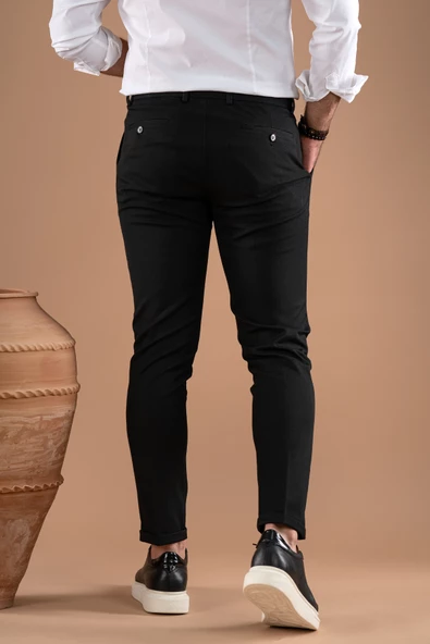 SLİMFİT TEK PİLELİ DAR PAÇA FERMUAR DETAYLI KIŞLIK KUMAŞ PANTOLON - 5