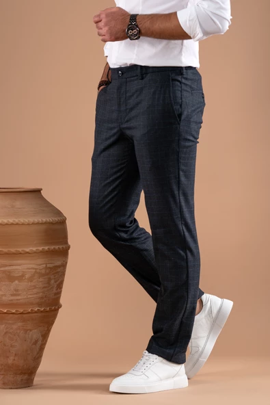 ECER BELİ LASTİKLİ REGULAR FİT EKOSELİ KIŞLIK KUMAŞ PANTOLON - 3