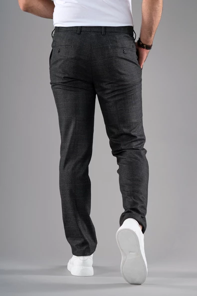 ECER BELİ LASTİKLİ REGULAR FİT EKOSELİ KIŞLIK KUMAŞ PANTOLON - 8