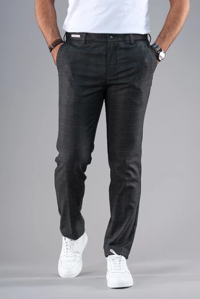 ECER BELİ LASTİKLİ REGULAR FİT EKOSELİ KIŞLIK KUMAŞ PANTOLON - 7