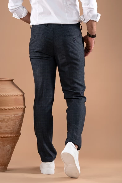 ECER BELİ LASTİKLİ REGULAR FİT EKOSELİ KIŞLIK KUMAŞ PANTOLON - 5