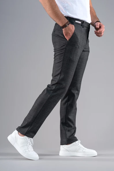 ECER BELİ LASTİKLİ REGULAR FİT EKOSELİ KIŞLIK KUMAŞ PANTOLON - 6
