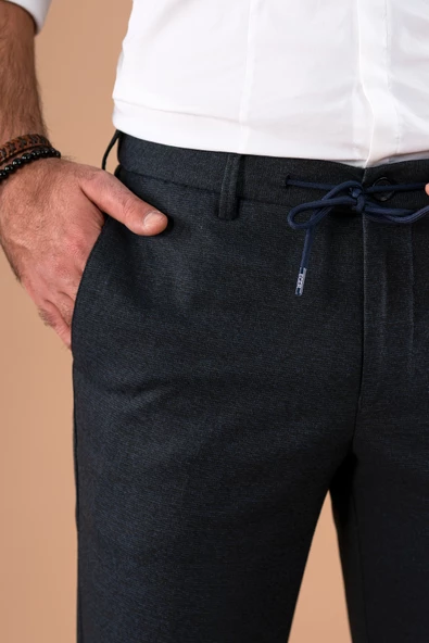ECER BELİ LASTİKLİ İPLİKLİ REGULAR FİT KIŞLIK KUMAŞ PANTOLON - 5