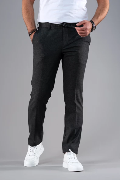 ECER BELİ LASTİKLİ İPLİKLİ REGULAR FİT KIŞLIK KUMAŞ PANTOLON - 6