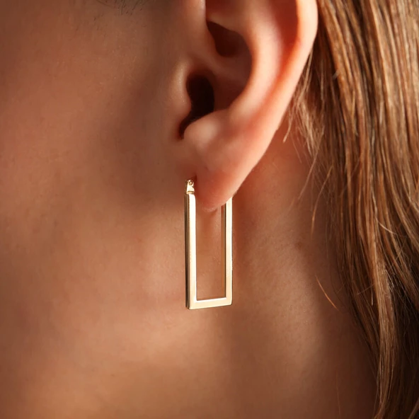 Altın Halka Küpe Rectangle - Resim 2