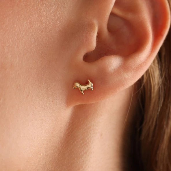 14 Ayar Altın Köpek Küpe Mi Hav Hav - Resim 2