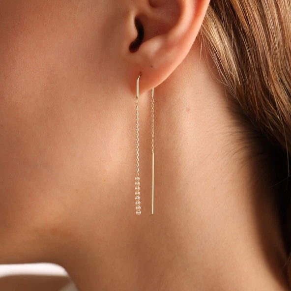 14 Ayar Altın Sallama Su yolu Küpe 6.0 cm - 4