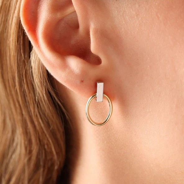 14 Ayar Altın Halka Küpe İtaly Çivi Form - Resim 2