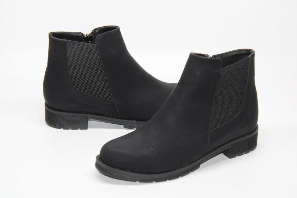 SEDEF KAYMAZ KAUÇUK TABAN FERMUARLI LASTİKLİ KADIN SİYAH BOT - 2