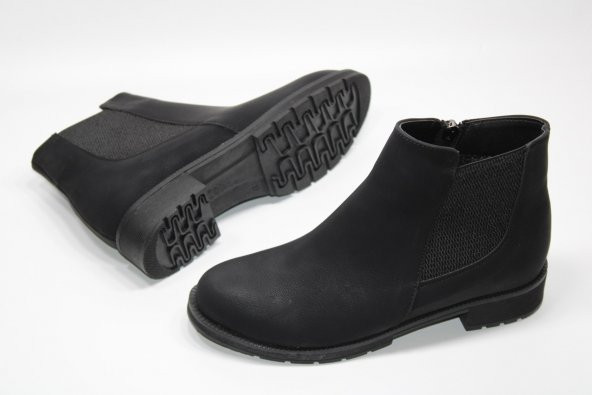 SEDEF KAYMAZ KAUÇUK TABAN FERMUARLI LASTİKLİ KADIN SİYAH BOT - 3