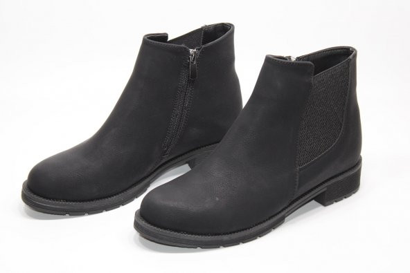 SEDEF KAYMAZ KAUÇUK TABAN FERMUARLI LASTİKLİ KADIN SİYAH BOT - 4