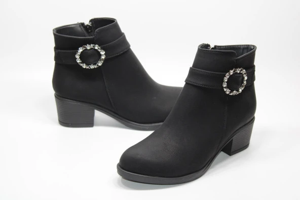 SEDEF KAYMAZ KAUÇUK TABAN TOKA DETAY FERMUARLI KADIN SİYAH TOPUKLU BOT - 2