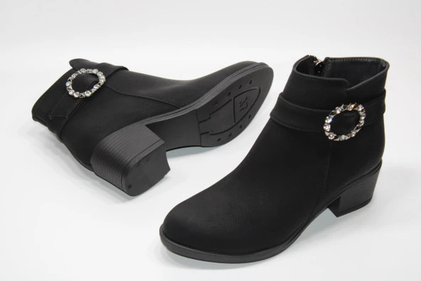 SEDEF KAYMAZ KAUÇUK TABAN TOKA DETAY FERMUARLI KADIN SİYAH TOPUKLU BOT - 3