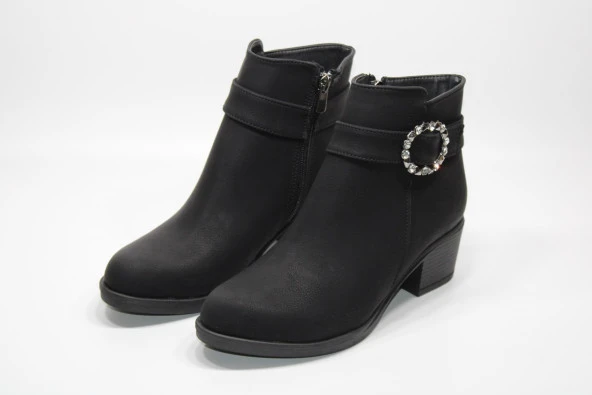 SEDEF KAYMAZ KAUÇUK TABAN TOKA DETAY FERMUARLI KADIN SİYAH TOPUKLU BOT - 4