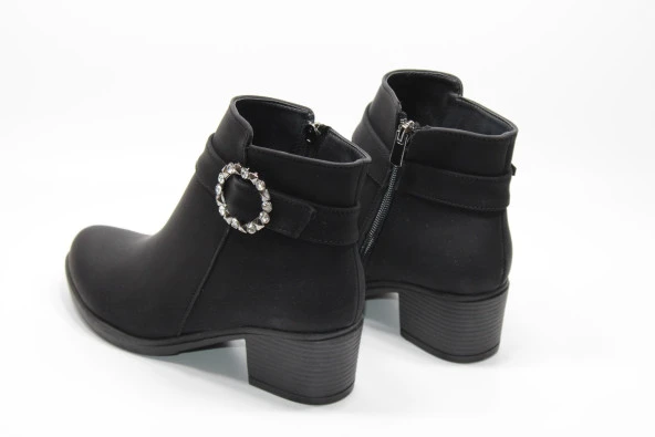 SEDEF KAYMAZ KAUÇUK TABAN TOKA DETAY FERMUARLI KADIN SİYAH TOPUKLU BOT - 5