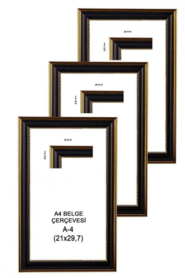 3 Adet Diploma Ve Belge Cercevesi A4 - 21x30 Cm ( Fotoğraf Iiçinde Uygundur.) Uygundur. Siyah Sarı - 1