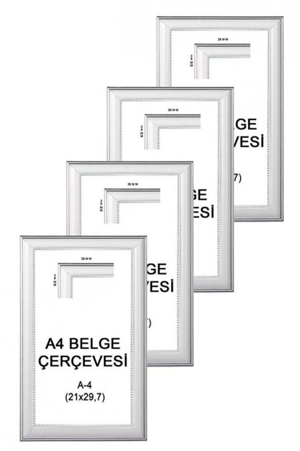 4 Adet A4-21x30 Cm-beyaz-gümüş-4-sertifika Fotoğraf Çerçevesi