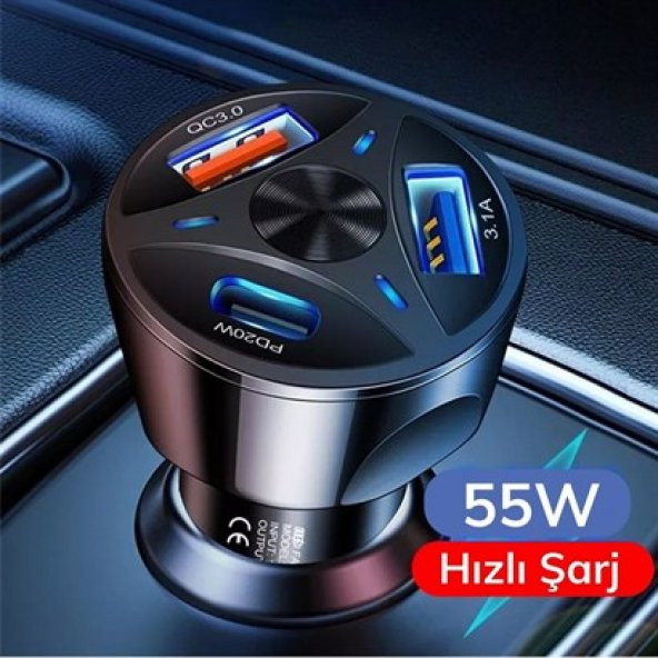 55w 3 Port Usb Araç İçin Telefon Şarj Cihazı 3 Girişli Çakmaklık Adaptör-3.1a Pd 20w Qc 3.0 - 2