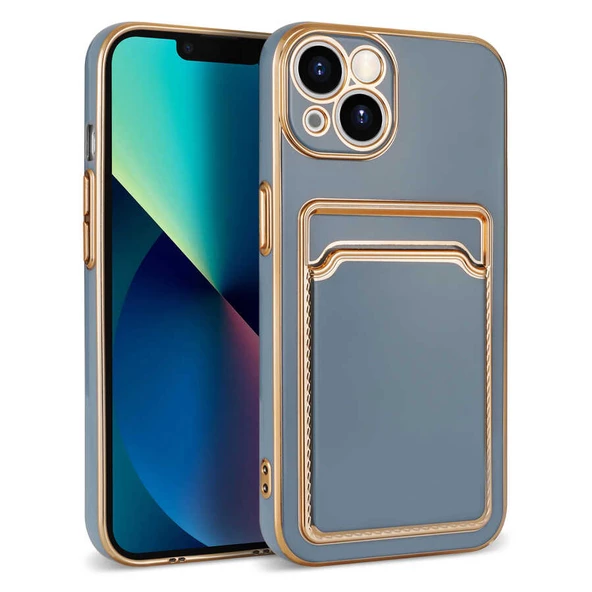 Apple iPhone 13 Kılıf Bark Kartlıklı Kenarları Altın Renk Kılıf - Resim 4