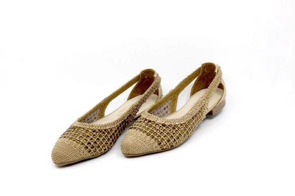 Zerhan C504 Kadın Vizon Makrome Örgü Taşlı Babet - Resim 4