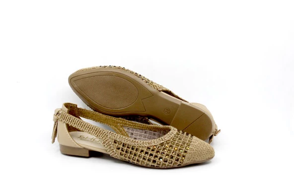 Zerhan C504 Kadın Vizon Makrome Örgü Taşlı Babet - Resim 6