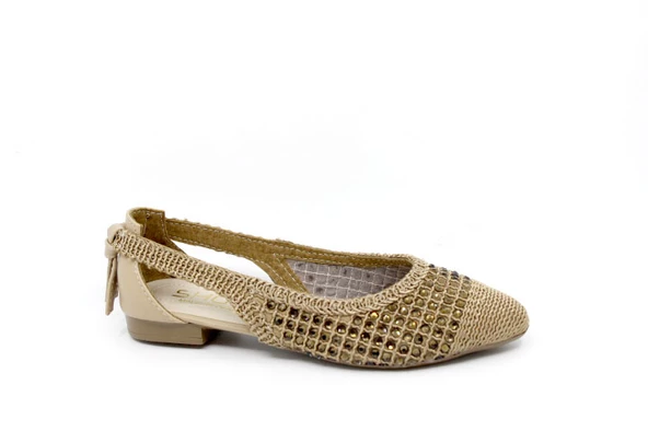 Zerhan C504 Kadın Vizon Makrome Örgü Taşlı Babet - Resim 2