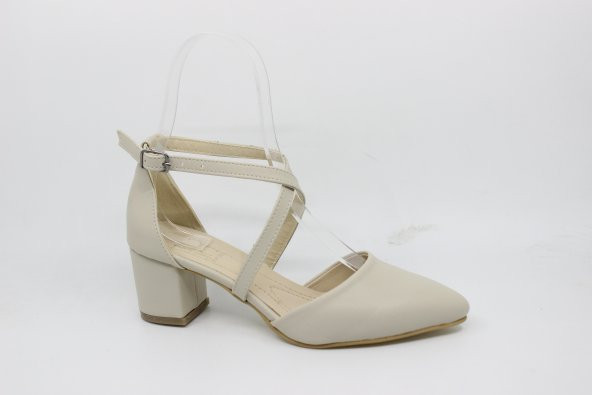 Zerhan C25 Kadın Ten Renk Burnu Kapalı Capraz Bantlı Karnı Yarık Ayakkabı - 3