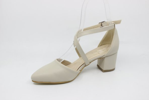 Zerhan C25 Kadın Ten Renk Burnu Kapalı Capraz Bantlı Karnı Yarık Ayakkabı - 5