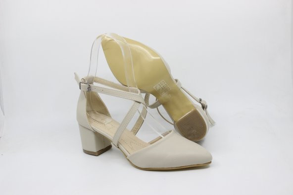 Zerhan C25 Kadın Ten Renk Burnu Kapalı Capraz Bantlı Karnı Yarık Ayakkabı - 6