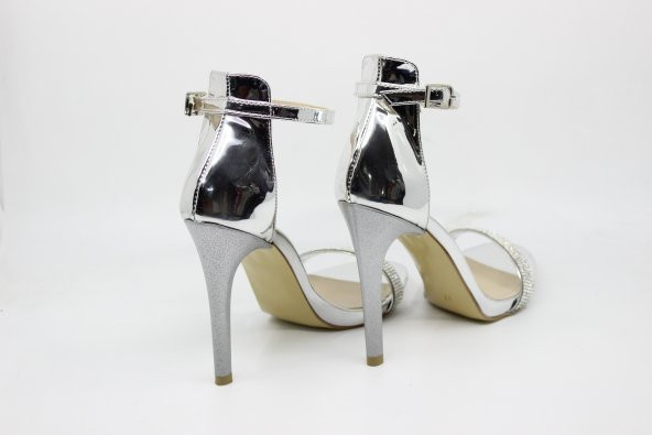 Zerhan C1402 Kadın Gümüş Renk Tek Bantlı Taşlı İnce Topuklu Bilekten Bağlamalı Abi Ayakkabı - Resim 12