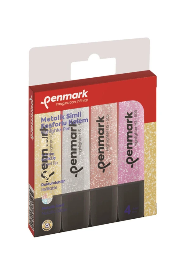 Penmark Fosforlu Kalem 4 Lü Karışık Renk Simli Fosforlu Kalem Seti