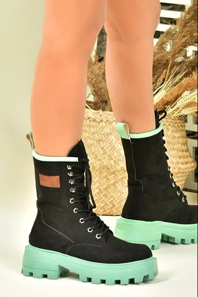 Antigro Kadın Siyah Yeşil  Süet Bağcıklı Spor Postal - 2