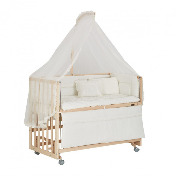 Baby Tech Extra 60x120 doğal Naturel Ahşap Anne Yanı Beşik - 3