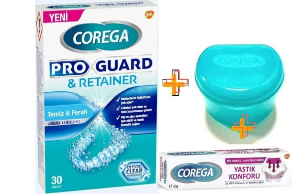 Corega Proguard Protez Temizleyici Tablet 30'lu + Saklama Kutusu + Corega Yastık Konforu CBKSHOP