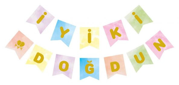 FLAMA İYİKİ DOĞDUN MAKARON RENGARENK ALTIN 1 ADET ürün görseli