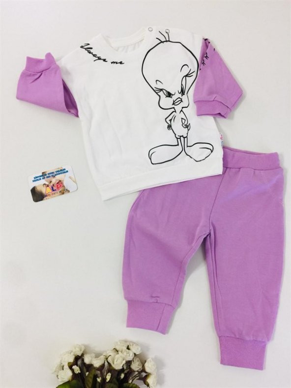 Kızgın Tweety 2 Parça Kışlık Set Kız Takım Eflatun
