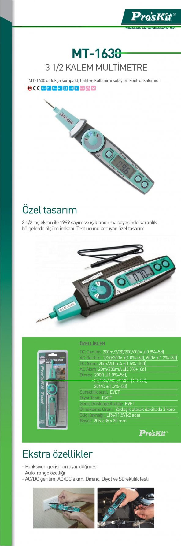 Proskit Mt-1630 3 1/2 Kalem Multimetre / Ölçü Aleti - 3