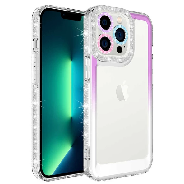 iPhone 13 Pro Max Kılıf Simli ve Renk Geçiş Tasarımlı Park Kılıf - 2