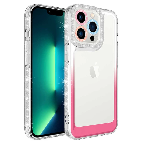 iPhone 13 Pro Max Kılıf Simli ve Renk Geçiş Tasarımlı Park Kılıf - 5