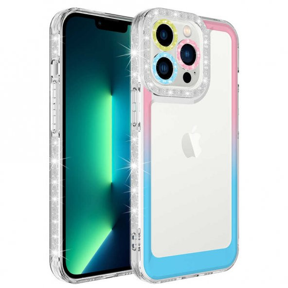 iPhone 13 Pro Max Kılıf Simli ve Renk Geçiş Tasarımlı Park Kılıf