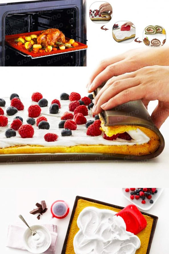 Pratik Silikon Rulo Pasta Pişirme Kalıbı Ve Matı | Yanmaz Yapışmaz Rulo Kek Fırın Pişirme Matı 25×30