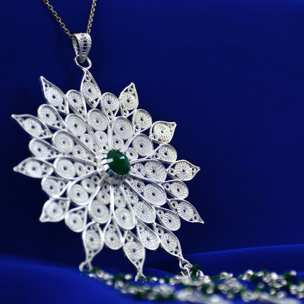 Yeşil Taşlı Sarkaçlı Kolye Ucu - 2