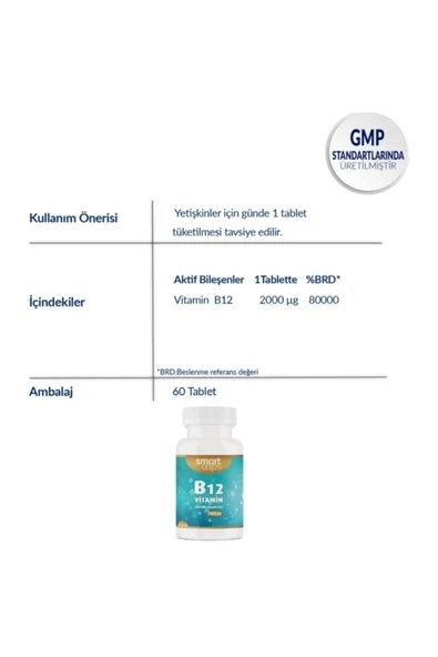 Smartcaps Vitamin B12 2000 gr 60 Tablet - Resim 3