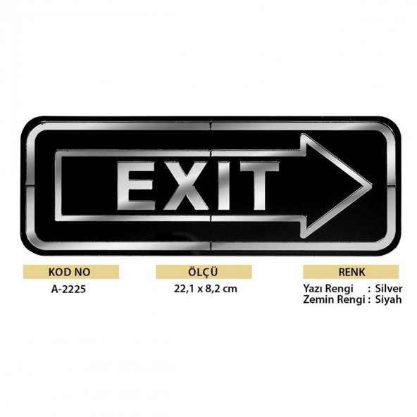 Abs Lüx Çift Katlı Yönlendirme Levhası Siyah-Gümüş Exit Sağ Yön - 2