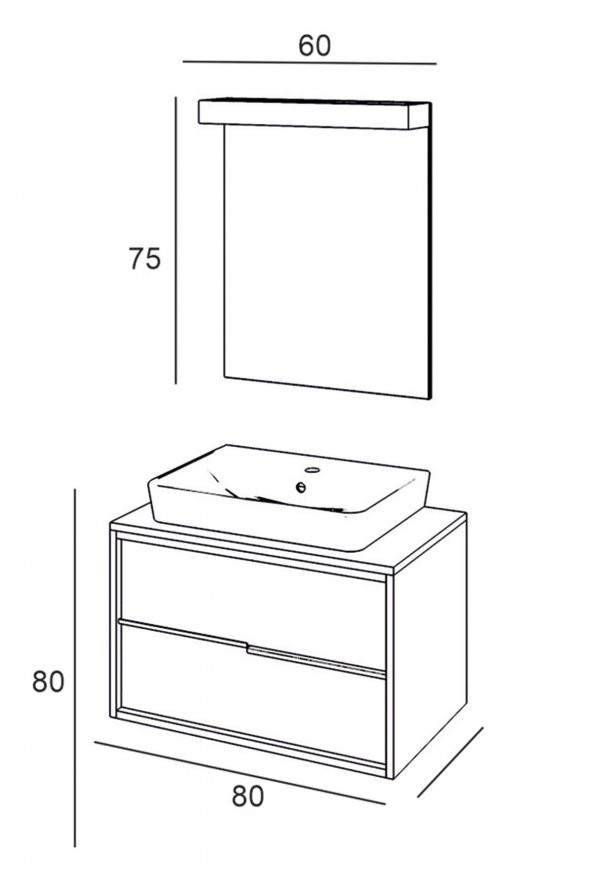 Denko Matia 80 cm MDF Banyo Dolabı Takımı - 3